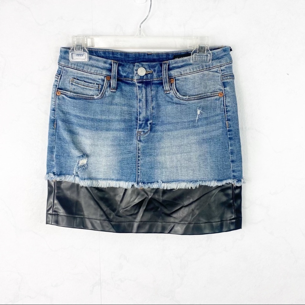[Blank NYC] Distressed Denim Faux Leather Skirt